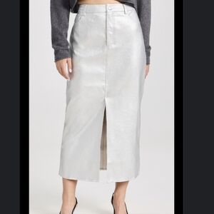 WAYF Women's Silver Metallic Faux Leather Skirt w/ Front Split - Size Medium